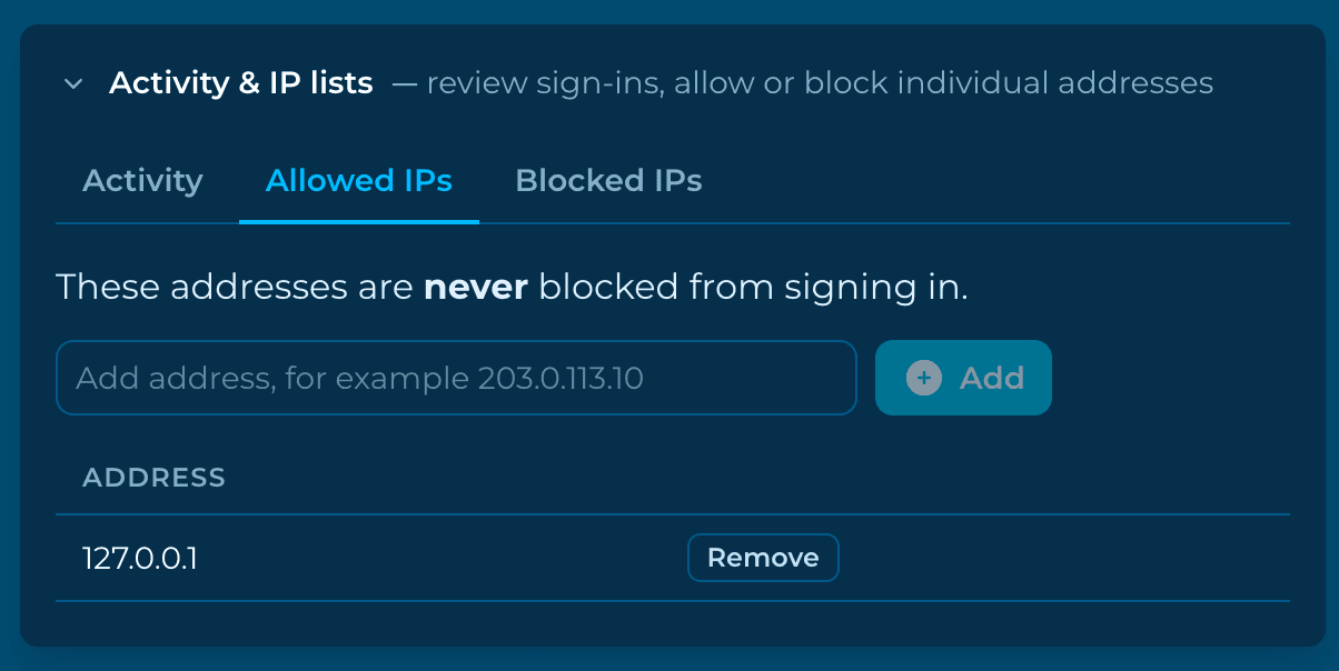 Allowed tab on the Sentry dashboard