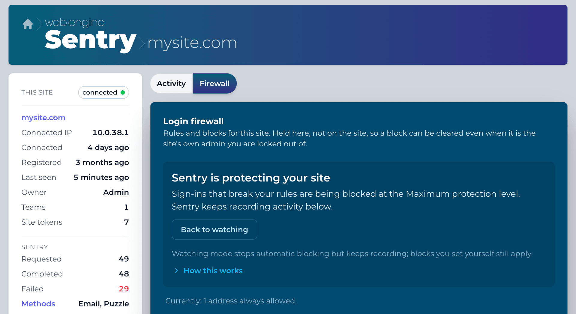 Manage in cloud button in the Sentry plugin